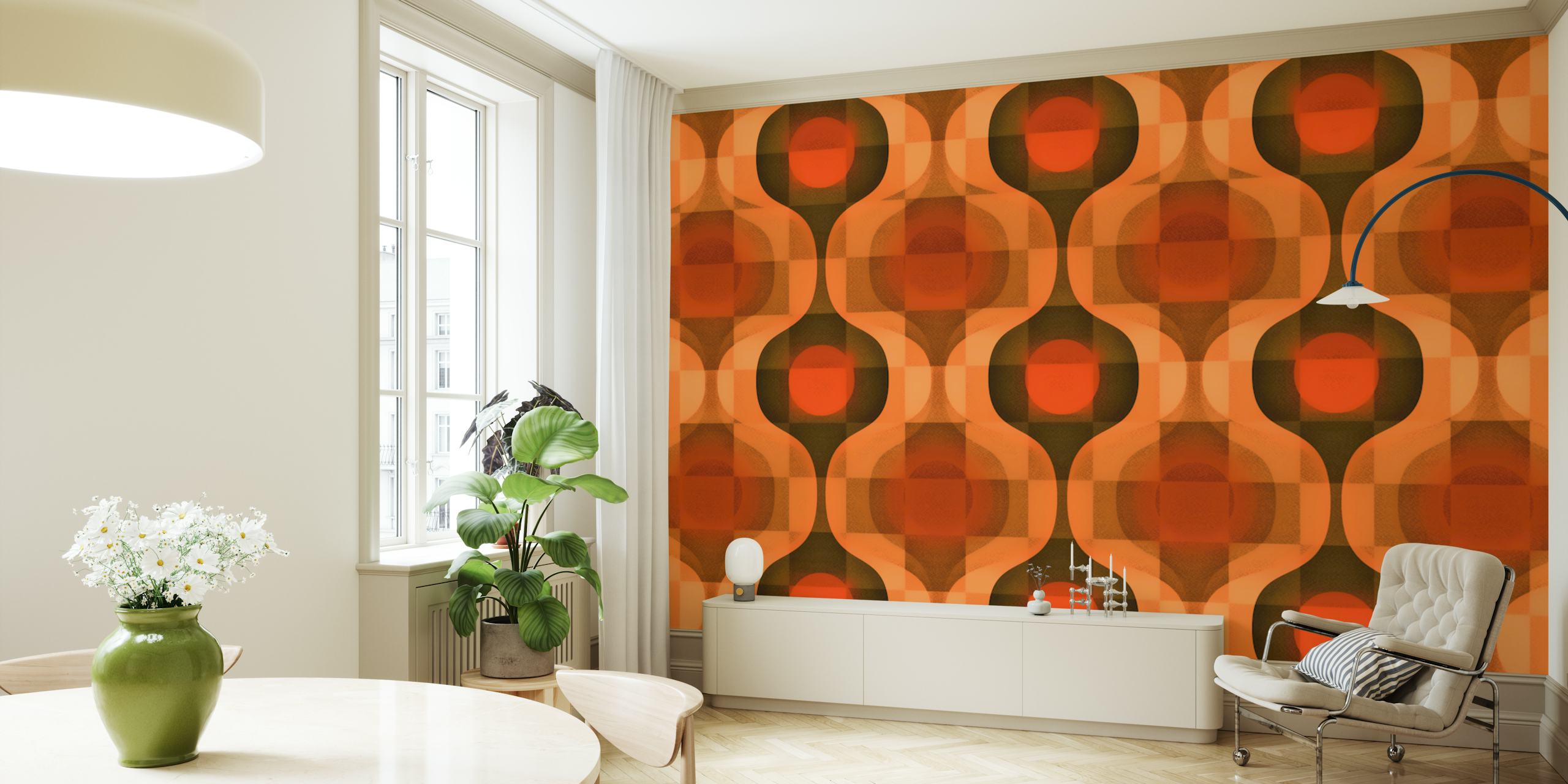 Papel de parede Amber Mid-Century Style em um cômodo